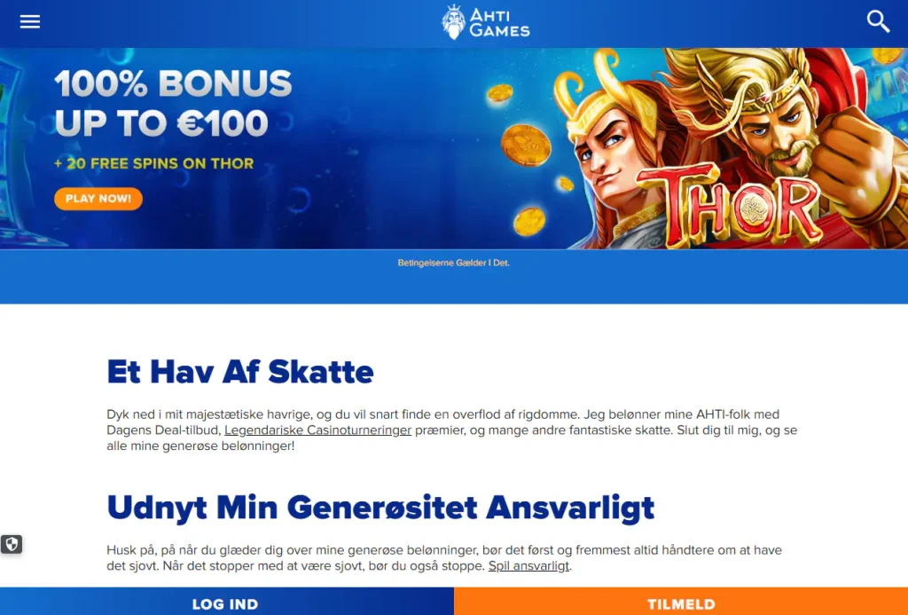 AHTI Games aktuelle danske velkomstbonus og tilknyttede vilkår