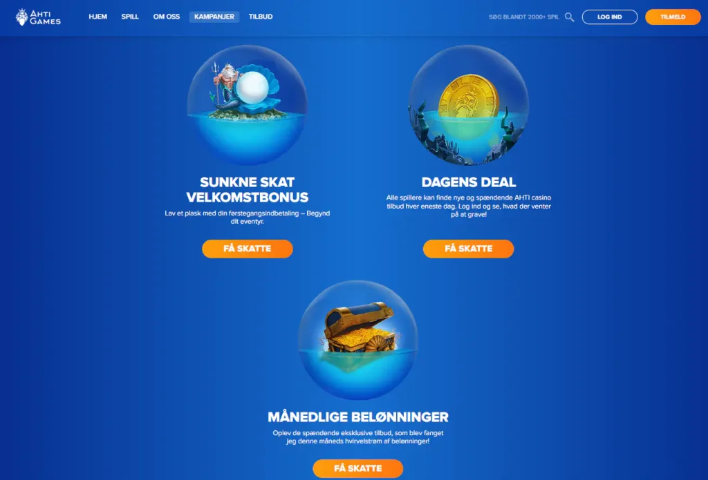 AHTI Games danske kampagneside med aktuelle bonus- og kampagnekort