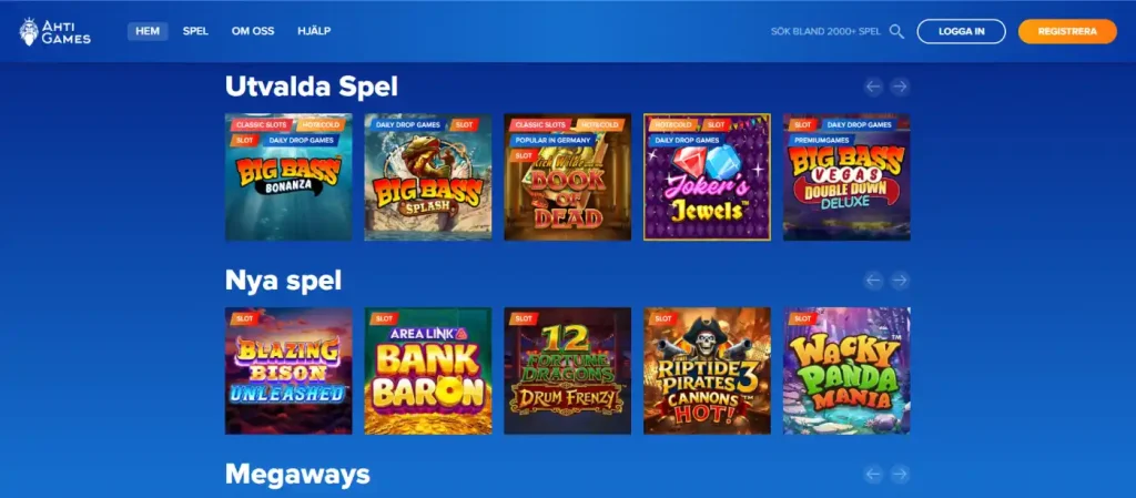 AHTI Games danske spilområde med spil-kategorier