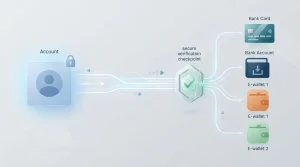 Neutral illustration af en udbetaling fra onlinekonto til bank eller digital tegnebog