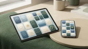 Neutral illustration af mobiltelefon og tablet til mobil casino-brug